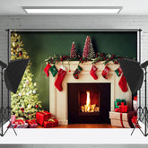 Lofaris Modern Weiß Kamin Socken Weihnachten Baum Hintergrund